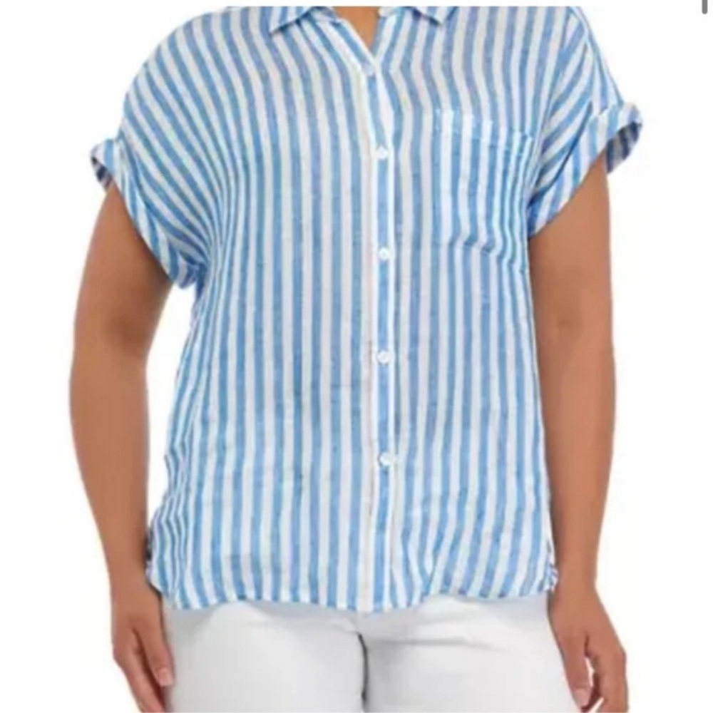 100% Linen Workshop Republic Clothing Saks Button Down Striped Pocket Shirt‎